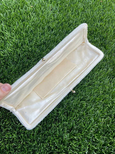 1960’s White Beaded Envelope Clutch with Bow Design